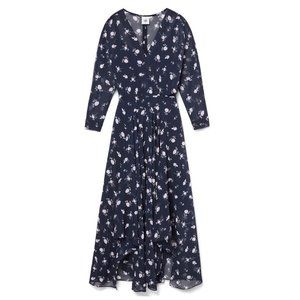 CABI #5575 Midnight Navy Sheer Pemberley Print Floral Midi Dress sz 6 Women's